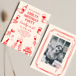 Red Whimsical Funky Quirky Zeichne 30. Geburtstag Einladung<br><div class="desc">Quirky Hand Drawn Funky Cheers Beers 30. Geburtstag</div>