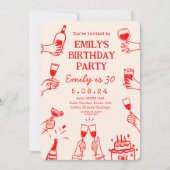 Red Whimsical Funky Quirky Zeichne 30. Geburtstag Einladung (Vorderseite)