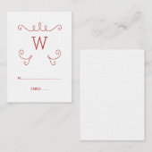 Red Whimsical Geblüht Monogramm-Platzkarte Platzkarte (Vorne/Hinten)