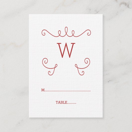 Red Whimsical Geblüht Monogramm-Platzkarte Platzkarte (Vorderseite)