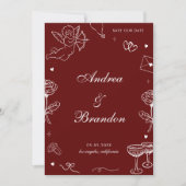 Red Whimsical Hand Drawn Fun Scribble Wedding Save The Date (Vorderseite)