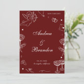 Red Whimsical Hand Drawn Fun Scribble Wedding Save The Date (Stehend Vorderseite)