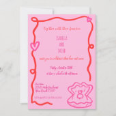 Red Whimsical Hand Drawn Quirky Wavy Hochzeit Einladung (Vorderseite)