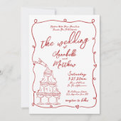 Red Whimsical Hand Drawn Quirky Wedding Einladung (Vorderseite)