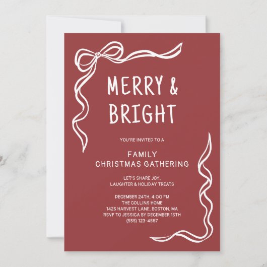 Red Whimsical Handgezeichnet Weihnachtsfamilie Par Einladung (Vorderseite)