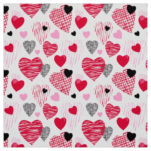Red Whimsical Hearts Pattern Valentine Stoff (Muster)