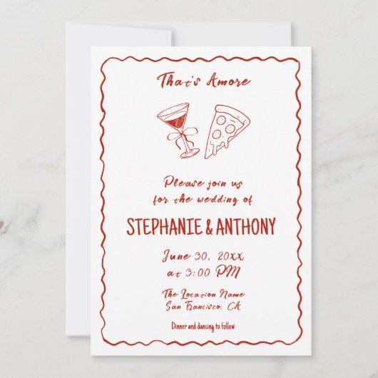 Red Whimsical Pizza That's Amore Italian Wedding Einladung (Vorderseite)