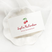 Red Whimsical Retro Cherries | QR-Code Visitenkarte