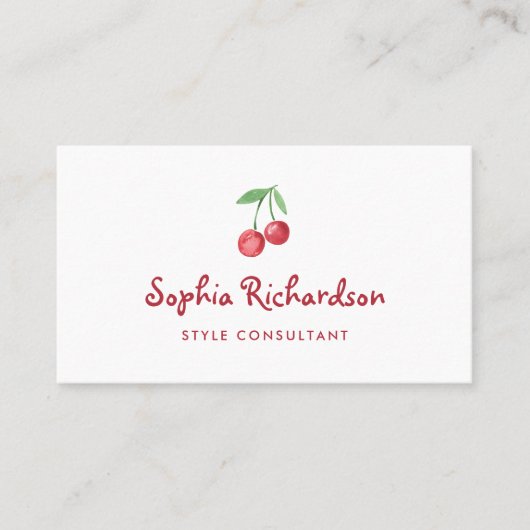 Red Whimsical Retro Cherries | QR-Code Visitenkarte (Vorderseite)