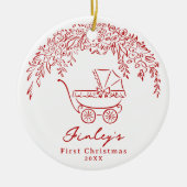 Red Whimsical Stroller Baby's First Christmas Keramik Ornament (Vorne)