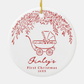 Red Whimsical Stroller Baby's First Christmas Keramik Ornament (Hinten)