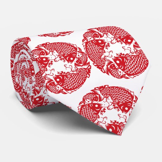Red Whirling Koi Carp Fish Group Classic Krawatte (Gerollt)