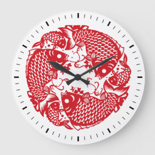 Red Whirling Koi Carp Fish Group Classic WC Große Wanduhr