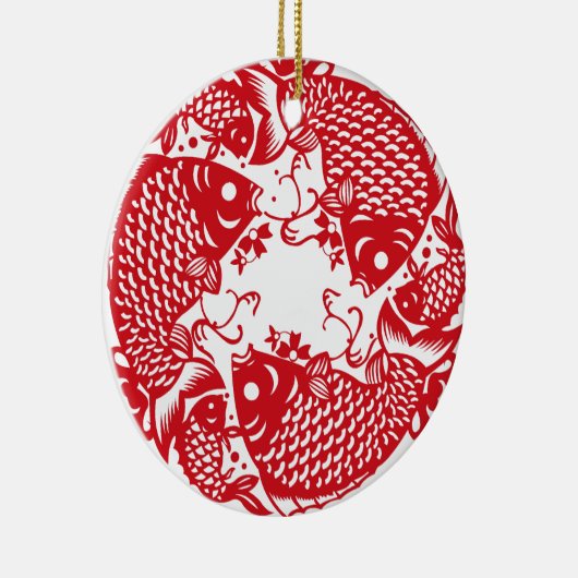 Red Whirling Koi Carp Fish Group Keramikornament (Rechts)