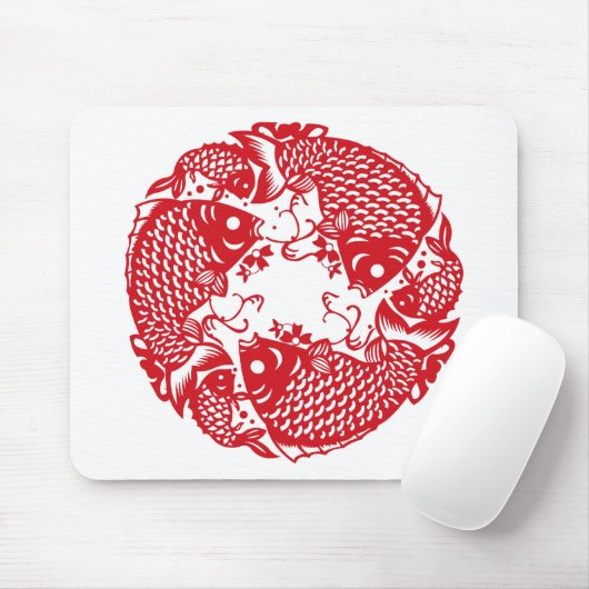 Red Whirling Koi Carp Fish Group Mousepad (Mit Mouse)