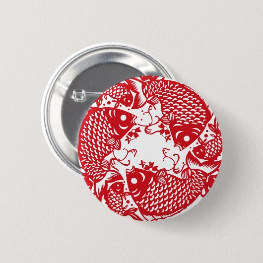 Red Whirling Koi Carp Fish Group R Button (Vorne & Hinten)