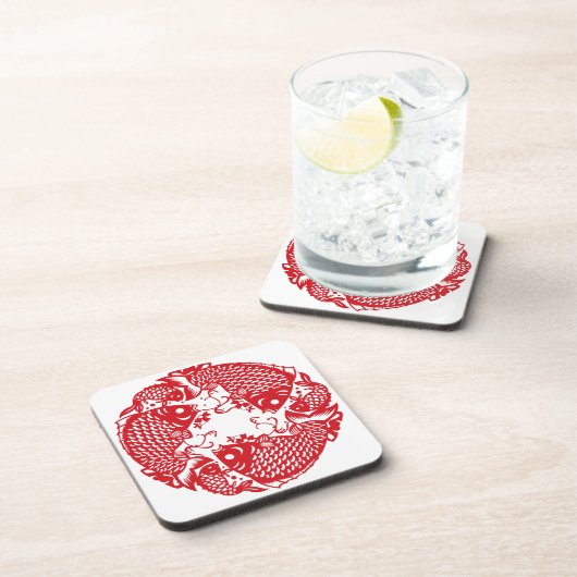 Red Whirling Koi Carp Fish Group SqC Getränkeuntersetzer (Rechte Seite)