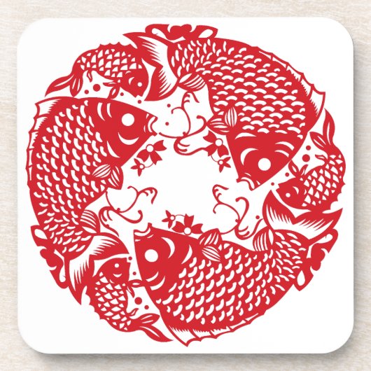 Red Whirling Koi Carp Fish Group SqC Getränkeuntersetzer (Vorderseite)