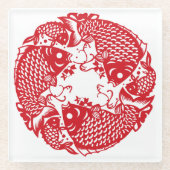 Red Whirling Koi Carp Fish Group SqGC Glasuntersetzer (Vorderseite)