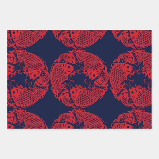 Red Whirling Koi Carp Fish Group WPS3 Geschenkpapier Set (Vorderseite)