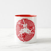 Red Whirling Koi Carp Fish Group Zweifarbige Tasse (Mittel)