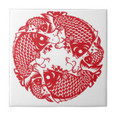 Red Whirling Koi Carp Keramik Tile Fliese (Vorderseite)