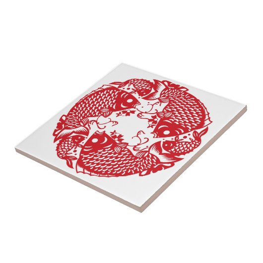 Red Whirling Koi Carp Keramik Tile Fliese (Seite)