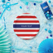 Red Whisky Stripe Navy Blue Name Monogram Pappteller (Party)