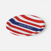 Red Whisky Stripe Navy Blue Name Monogram Pappteller (Schrägansicht)