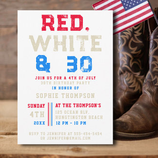 Red White 30 Typografie 4. Juli 30. Geburtstag Einladung