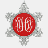 Red White 3 Initial Vine Monogram Schriftart DIY B Schneeflocken Zinn-Ornament (Vorderseite)
