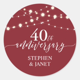 Red & White 40. Wedding Anniversay Celebration Runder Aufkleber