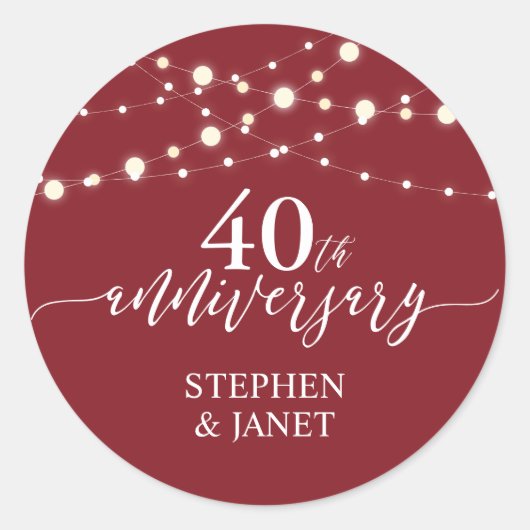 Red & White 40. Wedding Anniversay Celebration Runder Aufkleber (Vorderseite)