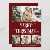 Red & White 4 Foto Collage Frohe Weihnachten (Vorne/Hinten)