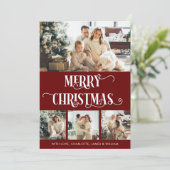 Red & White 4 Foto Collage Frohe Weihnachten (Stehend Vorderseite)