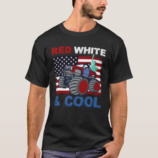 Red White 4. Juli Cool Monster Truck USA Ameri T-Shirt (Vorderseite)