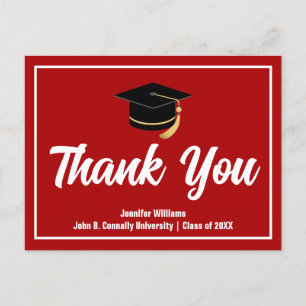 Red White Abschluss Custom Graduate Vielen Dank Postkarte
