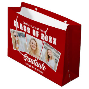 Red White Abschluss Foto Collage Graduate Große Geschenktüte