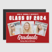 Red White Abschluss Foto Collage Graduate Magnet (Vorne/Hinten)