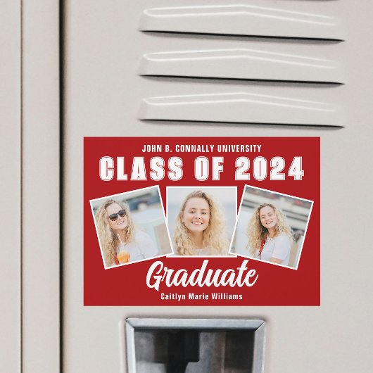 Red White Abschluss Foto Collage Graduate Magnet