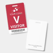 Red White Add Your Logo Bar Code Besucher hinzufüg Ausweis (Vorder- & Rückseite)