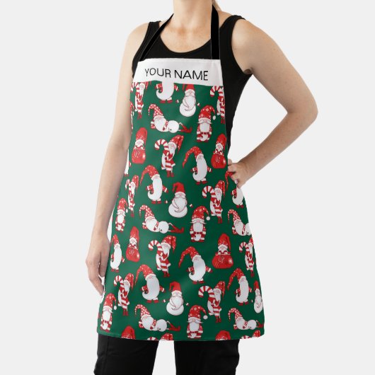 Red & White All-Over Christmas Gnome Pattern Schürze (InSitu)
