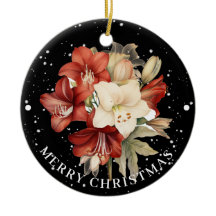 Red & White Amaryllis über Schwarz Frohe Weihnacht