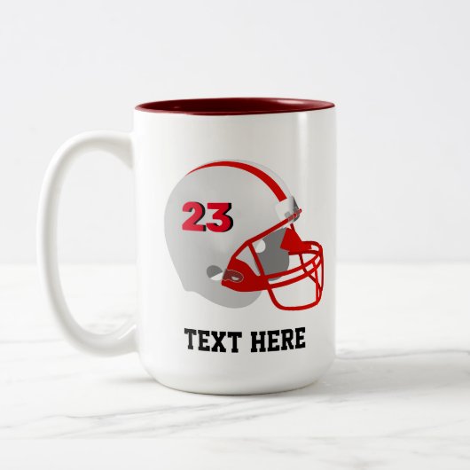 Red & White American Football Helmet Zweifarbige Tasse (Links)