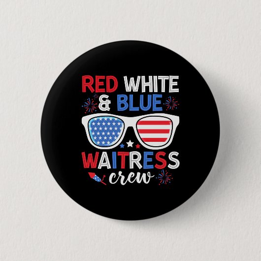 Red White & amp; Blue Waitress Crew 4. Juli Sun Button (Vorderseite)