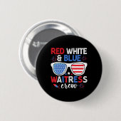Red White & amp; Blue Waitress Crew 4. Juli Sun Button (Vorne & Hinten)