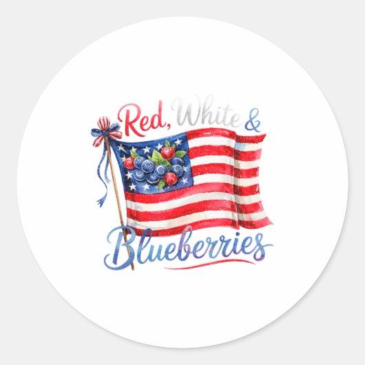 Red White & Blueberries Coquette Flag Bow Men Runder Aufkleber (Vorderseite)
