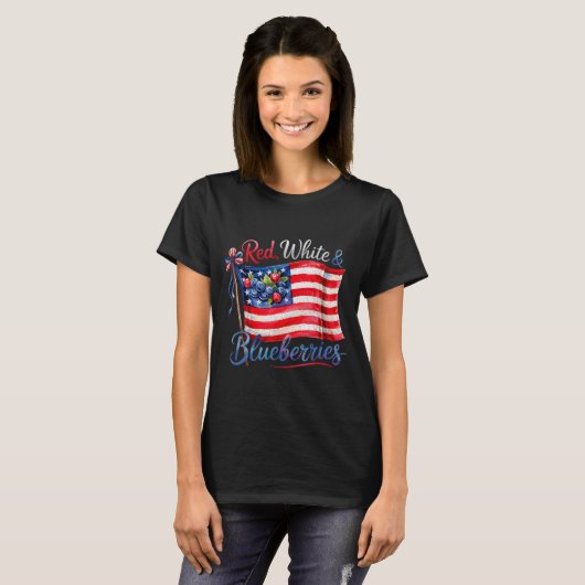 Red White &amp; Blueberries Coquette Flag Bow Men  T-Shirt (Vorne ganz)