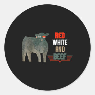 Red White and Beef Vintage US-Flagge 4. Juli Fu. Runder Aufkleber
