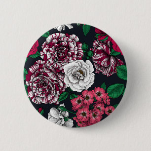Red, white and bi-color Roses with green leaves Button